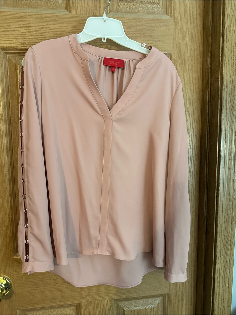Jennifer Lopez Dusty Rose V-Neck Long Sleeve Blouse